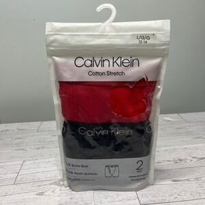 Calvin Klein Boys Cotton Stretch Boxer Briefs 2 Pack Red Black Size L 12-14